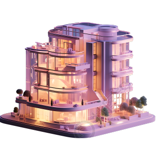 可商用粉紫色购物建筑插图