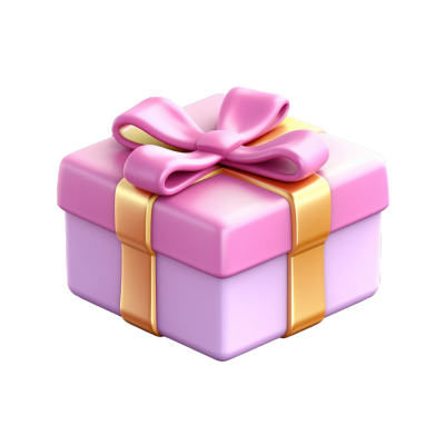 粉紫金三色萌萌的3D礼盒素材