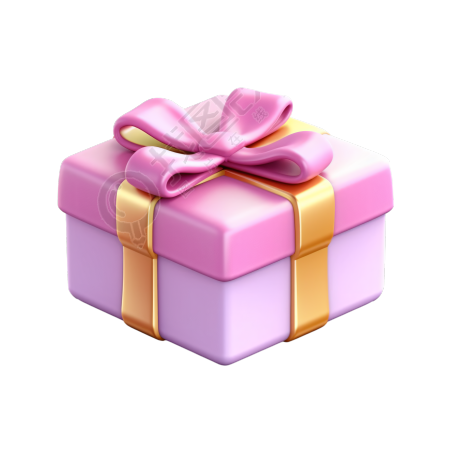 粉紫金三色萌萌的3D礼盒素材