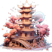 梦幻可爱粉灰色月球广寒宫场景插画