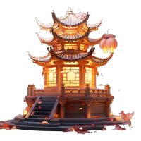 中式建筑的满月夜景素材
