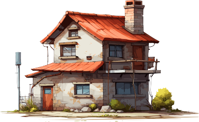 乡村红色屋顶的卡通房子素材