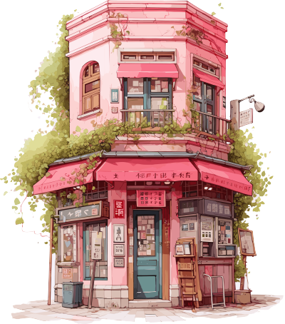 粉色小店艺术插图