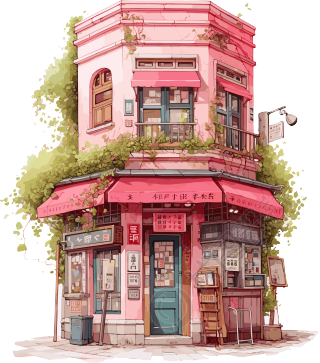 粉色小店艺术插图