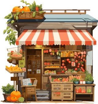 卡通风格秋季水果店素材