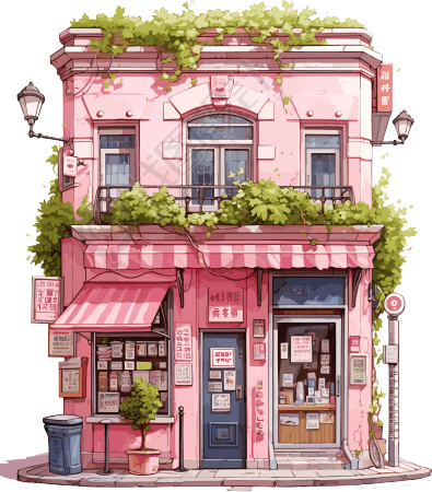 透明背景粉色家园可商用插画