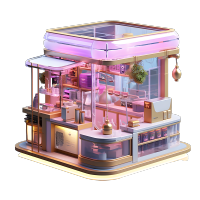 透明背景紫粉色购物建筑3D插图
