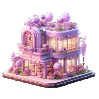 梦幻商业街区店铺3D插图