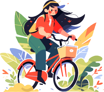 骑自行车的女孩创意设计的图形插画