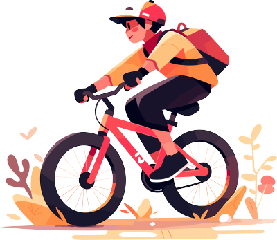 透明背景山地自行车运动男孩插画设计