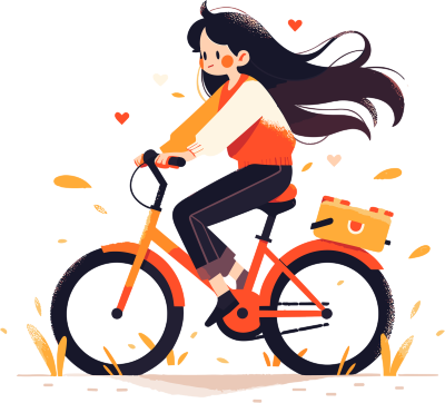 小女孩骑山地自行车插画