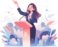 激情演讲的女生2D平面插画