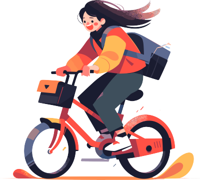 年轻运动女孩骑自行车元素