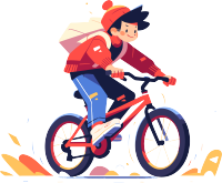 青春活力的小男孩骑山地车插画