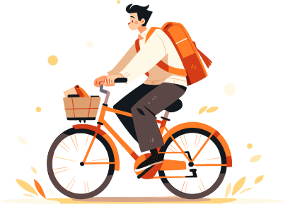 骑自行车的运动男孩背双肩包插画