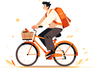 骑自行车的运动男孩背双肩包插画