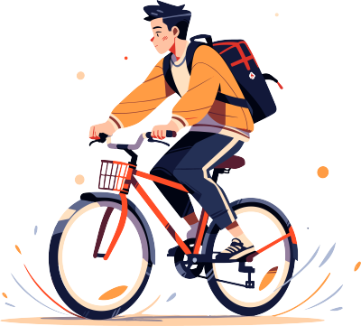 白色背景山地自行车上的运动男孩插画