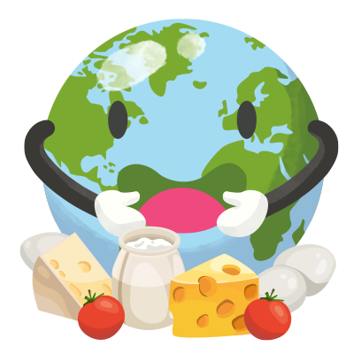 卡通地球前面摆满奶酪鸡蛋插画素材