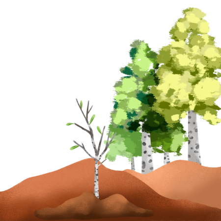 植树造林手绘山坡上的大树插画