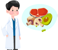 手绘卡通医生和蘑菇牛排美食插画