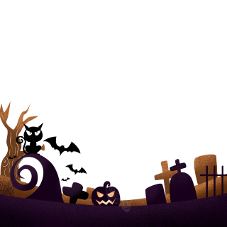 透明背景恐怖氛围的坟场黑猫插画