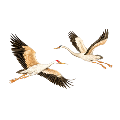两只飞翔的鹤在白色背景中插画