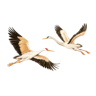 两只飞翔的鹤在白色背景中插画