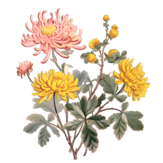 两朵黄色和一朵粉色的菊花元素