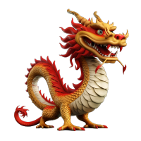高清透明背景的3D卡通中国龙插画