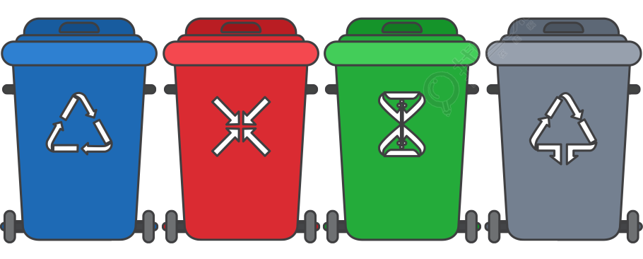 垃圾分类颜色不同的垃圾桶插画素材