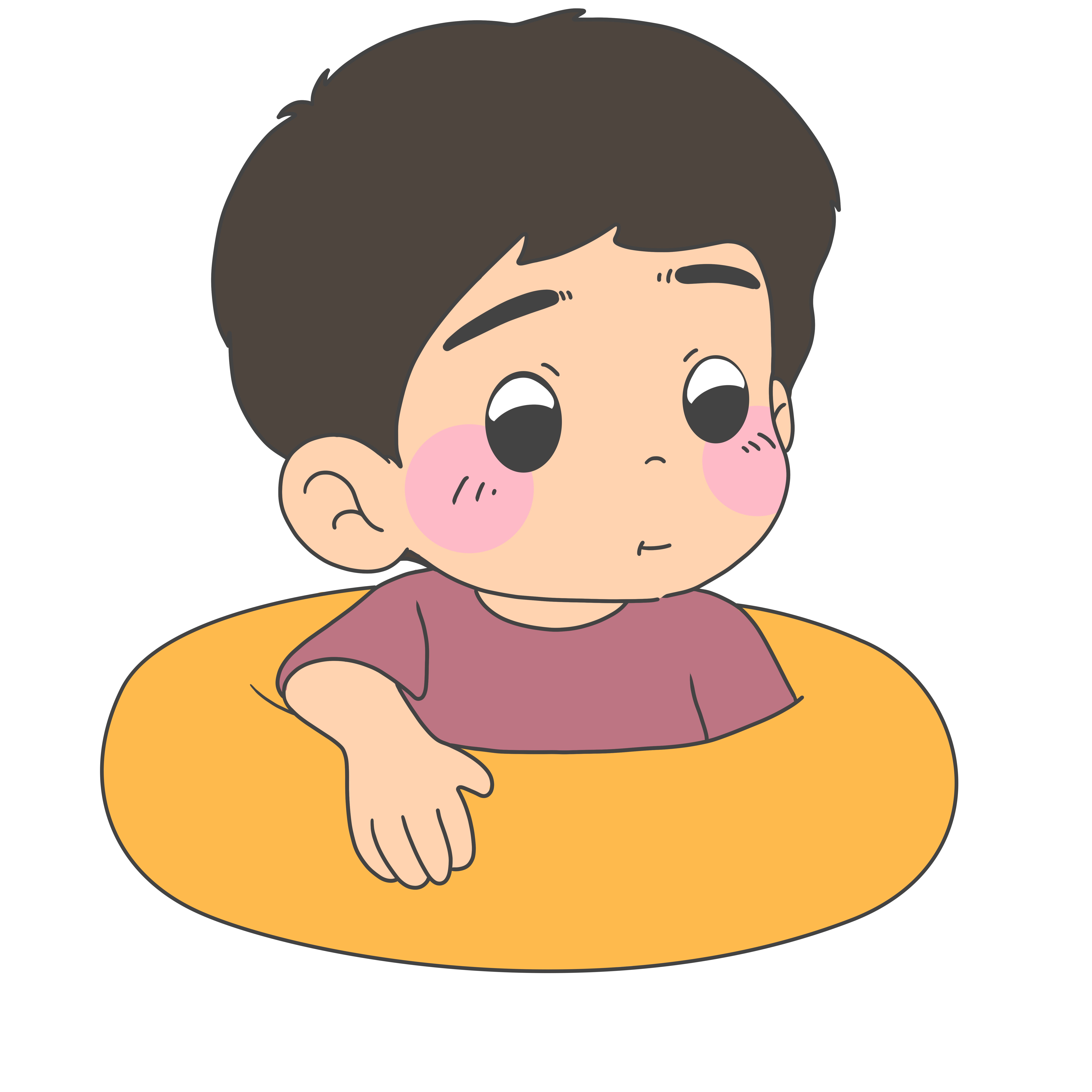 带着黄色游泳圈的小男孩插画