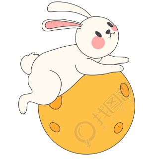 趴在月亮上的可爱兔子PNG素材