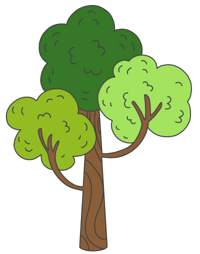 三个树冠的大树商用插画
