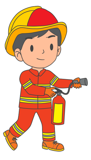 卡通风格消防员手拿灭火器素材