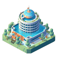 湖畔建筑树木背景插画元素