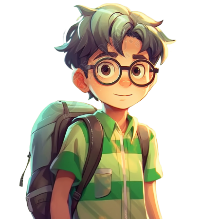卡通男孩佩戴眼镜背着书包插画