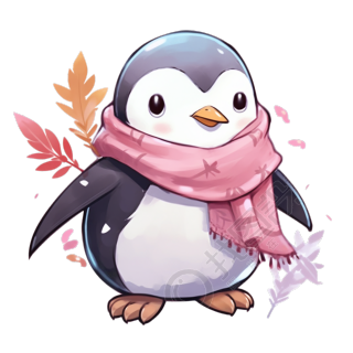 企鹅粉色围巾游戏艺术风格素材