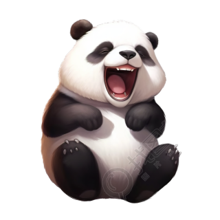 动漫风格的大笑熊猫贴纸素材
