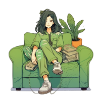 沙发旁大植物下的浪漫插画设计