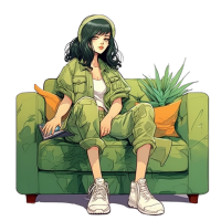 绿色沙发上的女生设计素材