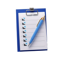 蓝色笔放在清单模板上的插画