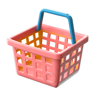 3D卡通粉色购物篮透明背景元素