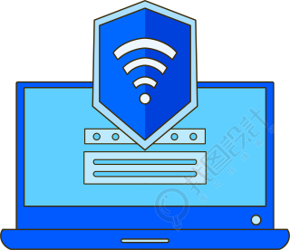网络安全蓝色无线网护盾创意插图