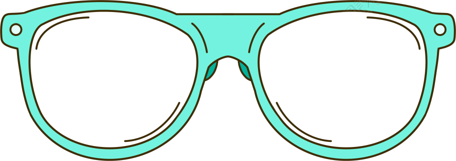 蓝绿色眼镜透明背景可商用插画