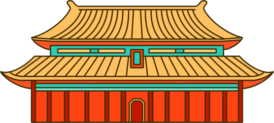 手绘中国古建筑卡通风插画