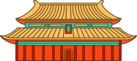 手绘中国古建筑卡通风插画