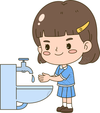 水池边正在洗手的小女孩手绘插画