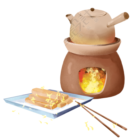 手绘围炉煮茶和桂花饼小雪节气素材