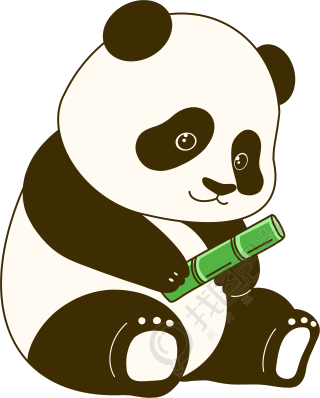 手拿竹子的可爱熊猫手绘PNG素材