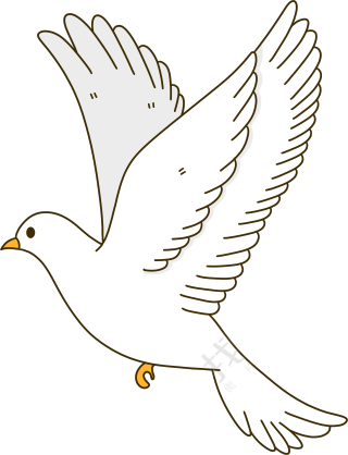 手绘飞翔的白鸽透明背景素材